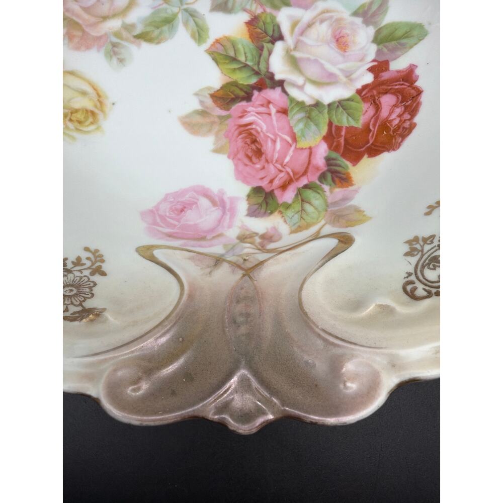 Antique Germany 101 Porcelain Serving Bowl 11” Roses Pink Gold Art Nouveau - Picture 9 of 14